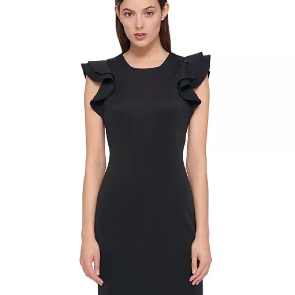 TOMMY HILFIGER Ruffle-Sleeve Sheath Dress Black Color Size 2 - Picture 1 of 4